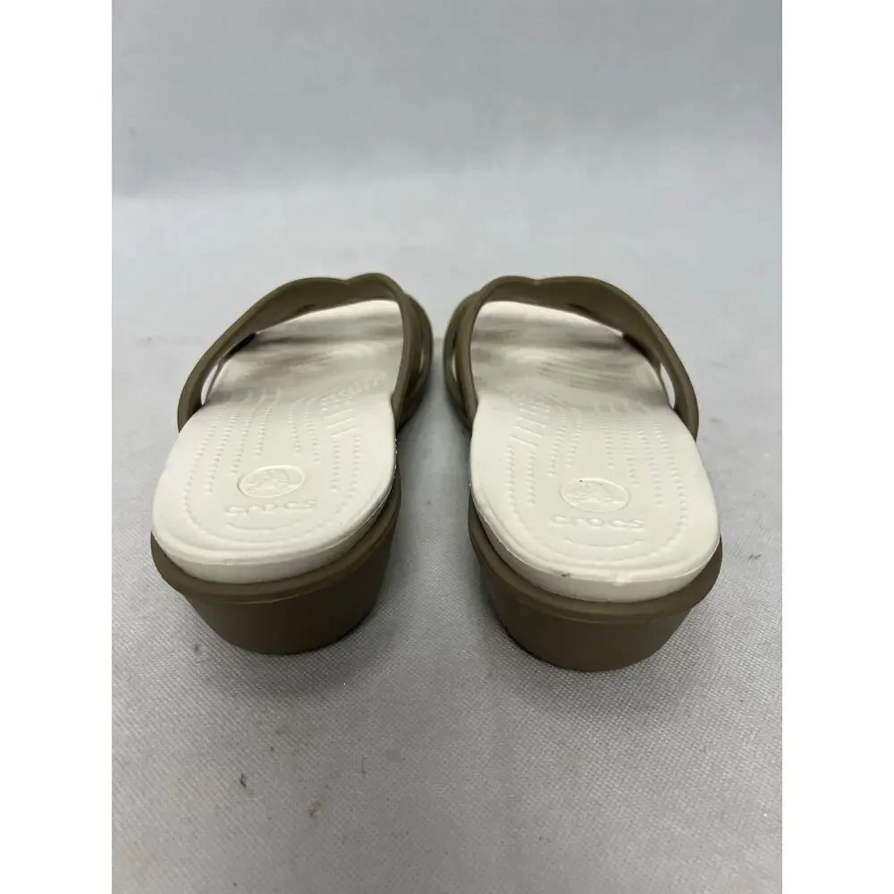 Crocs Patricia II Wedge Slide On Sandals Strappy Khaki & Oyster Color Size 11